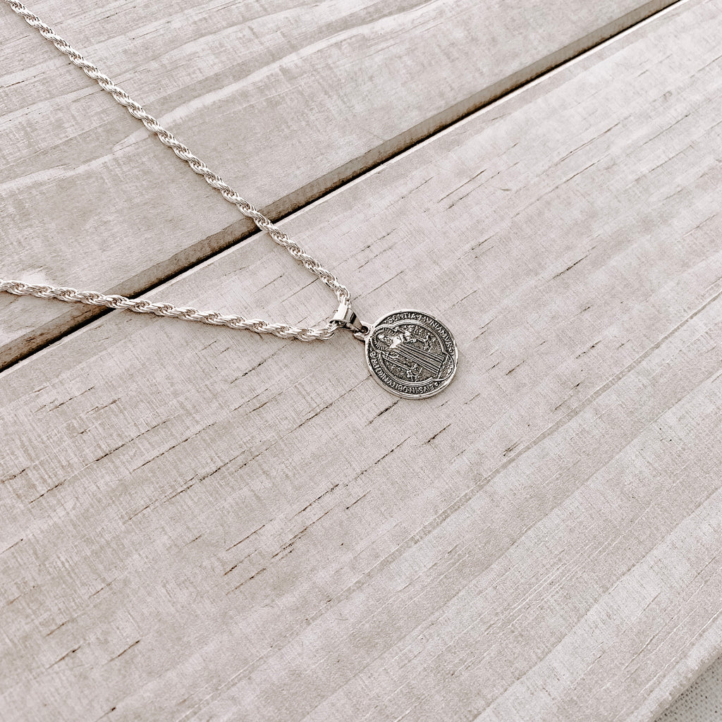 MENS STERLING SILVER ST. BENEDICT NECKLACE
