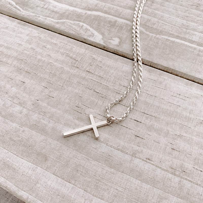 MENS STERLING SILVER CROSS NECKLACE